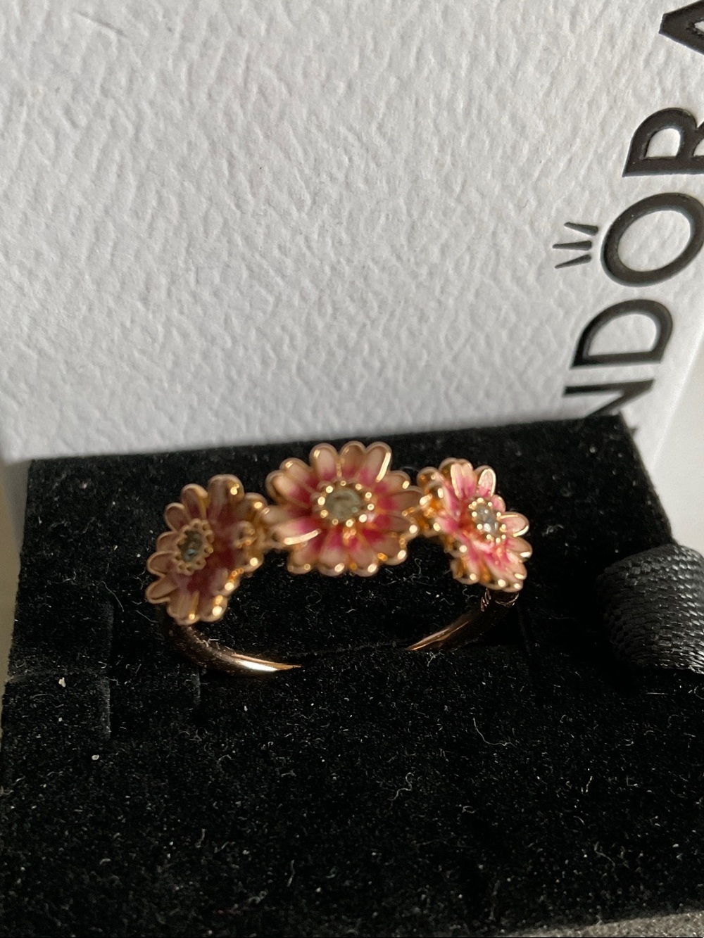 Pandora Gold and Pink Enamel Floral Ring